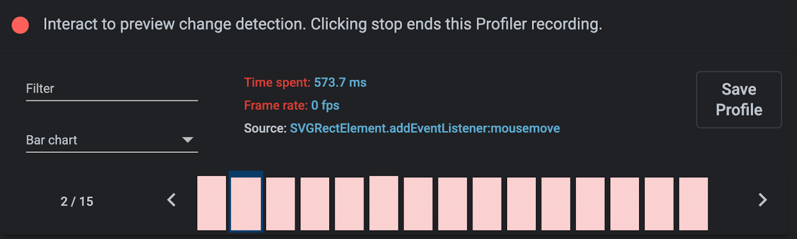 Angular DevTools profiler preview showing Zone pollution